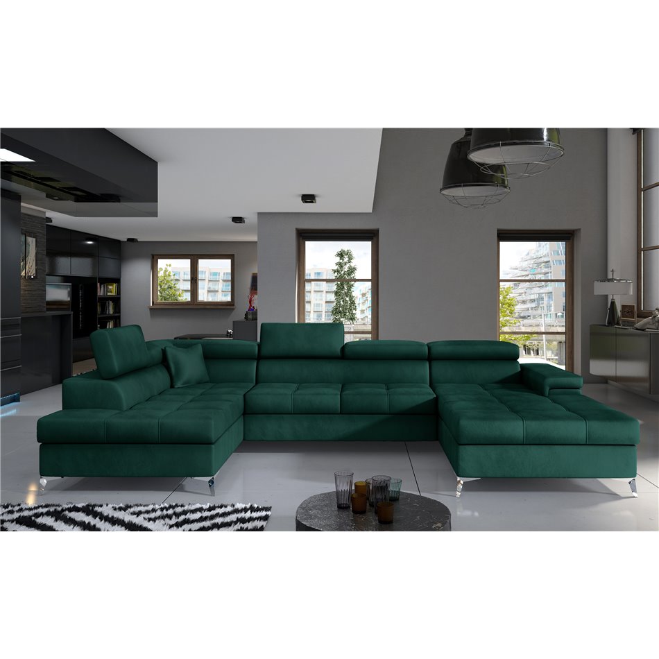 Corner sofa Elduaro L, Monolith 37, green, H90x345x60