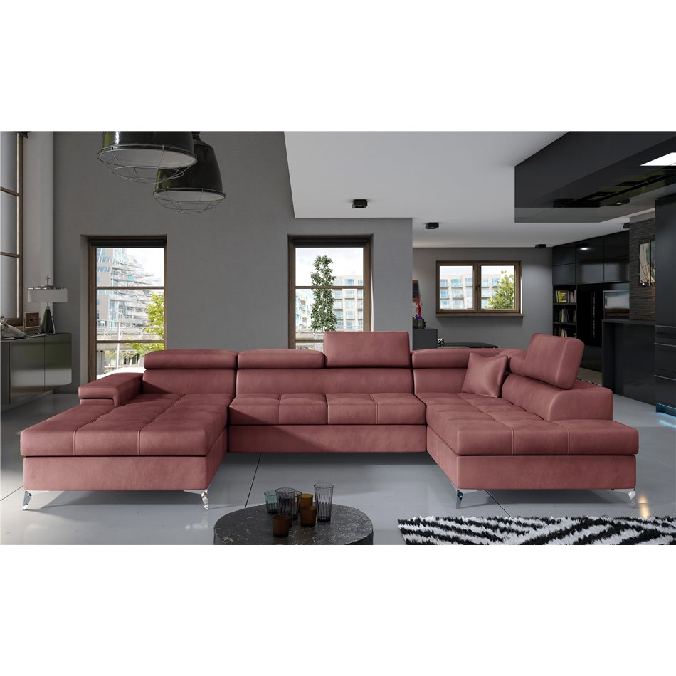 Corner sofa Elduaro R, Monolith 63, pink, H90x345x60