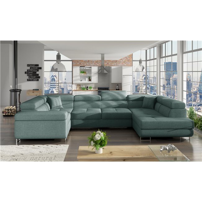 Corner sofa Eletto R, Cover 70, green, H90x202x58