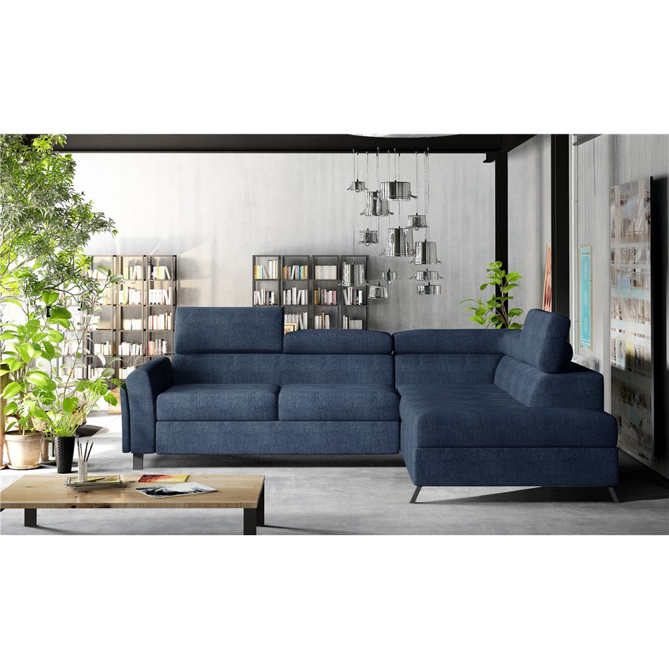Corner sofa Elkairos R, Omega 86, blue, H95x265x200