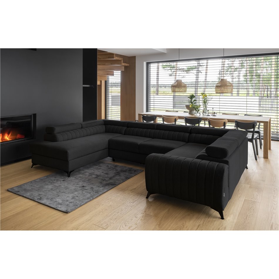 Угловой диван Elouis L, Flores 10, черный, H92x347x202