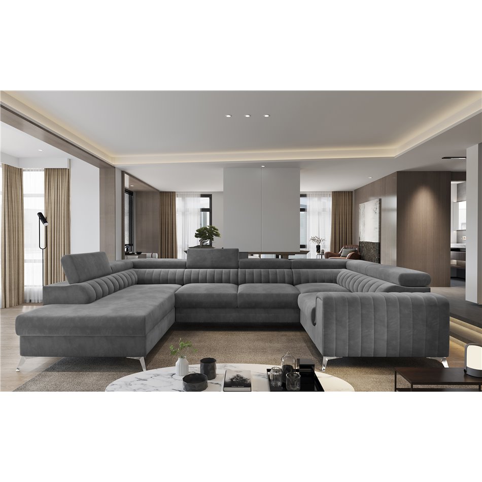 Corner sofa Elouis L, Sola 6, gray, H92x347x202