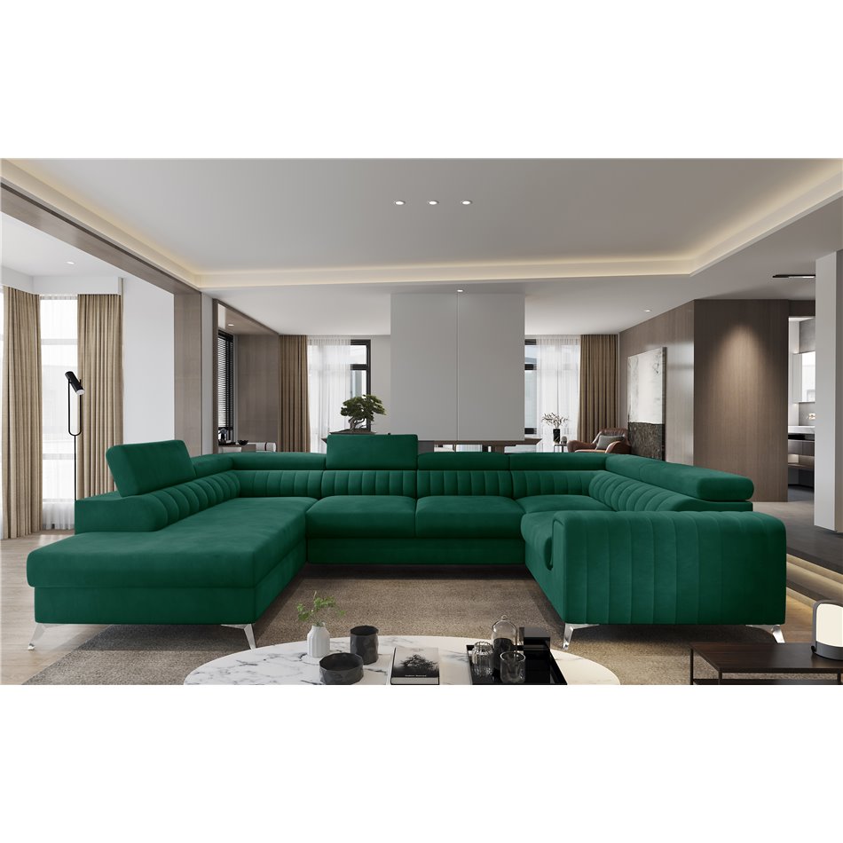 Угловой диван Elouis L, Nube 35, зеленый, H92x347x202