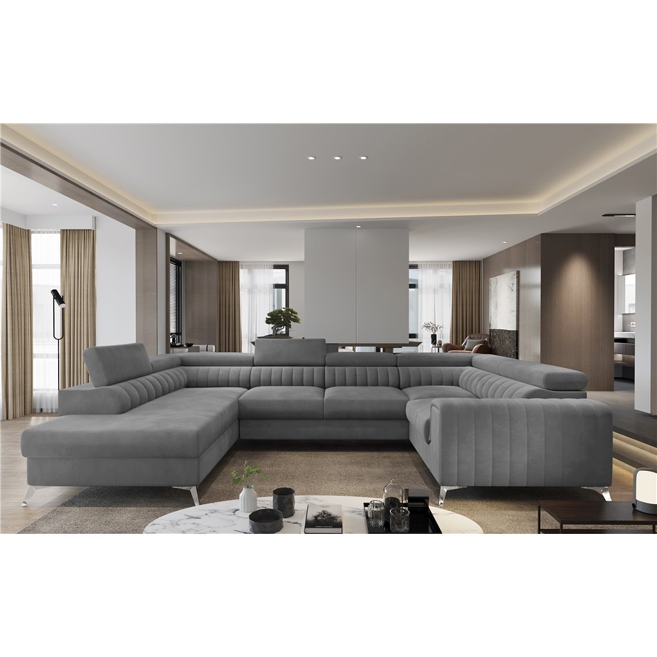 Corner sofa Elouis L, Velvetmat 4, gray, H92x347x202