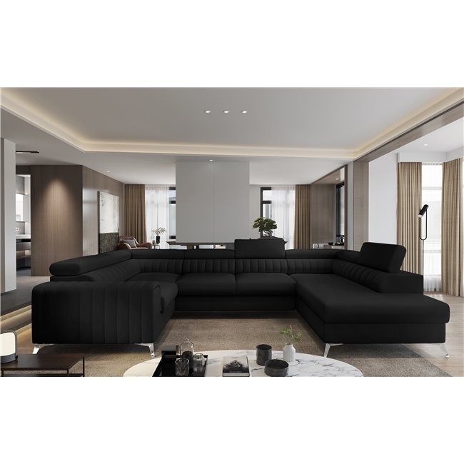 Угловой диван Elouis R, Softis 11, черный, H92x347x202