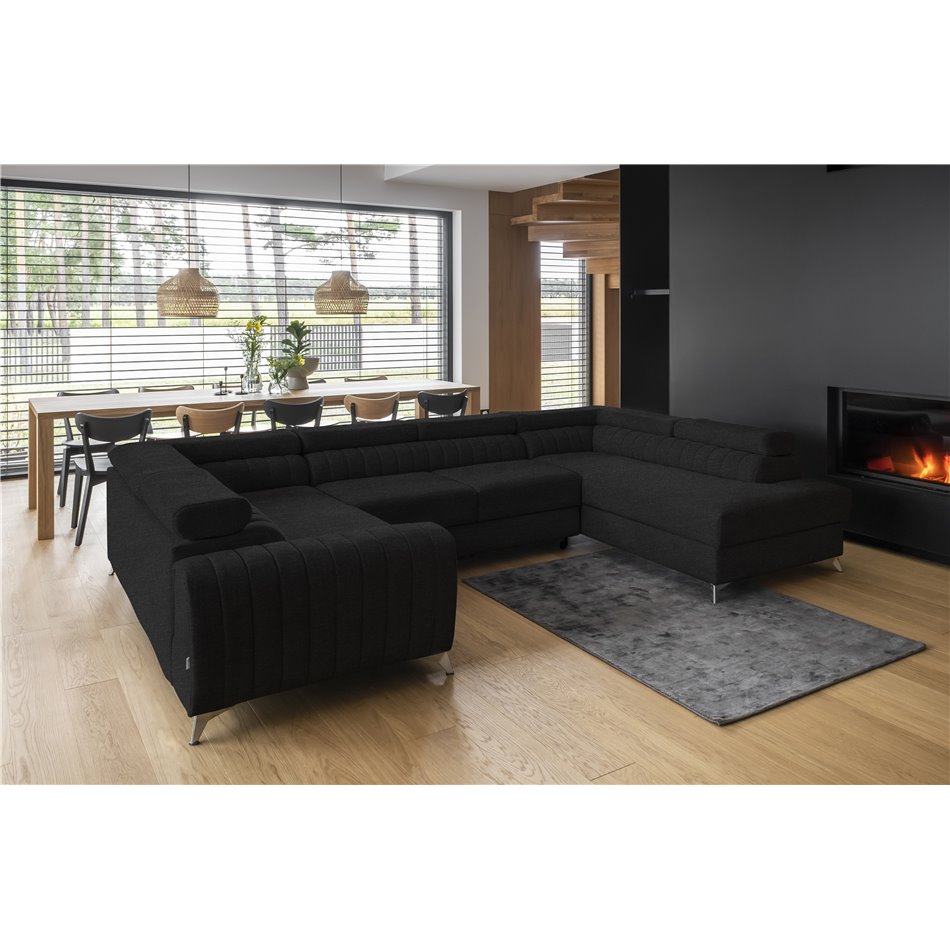 Corner sofa Elouis R, Vero 10, black, H92x347x202