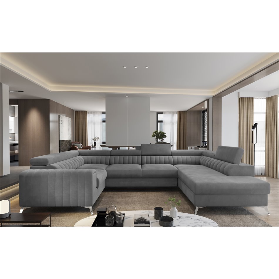 Corner sofa Elouis R, Velvetmat 4, gray, H92x347x202