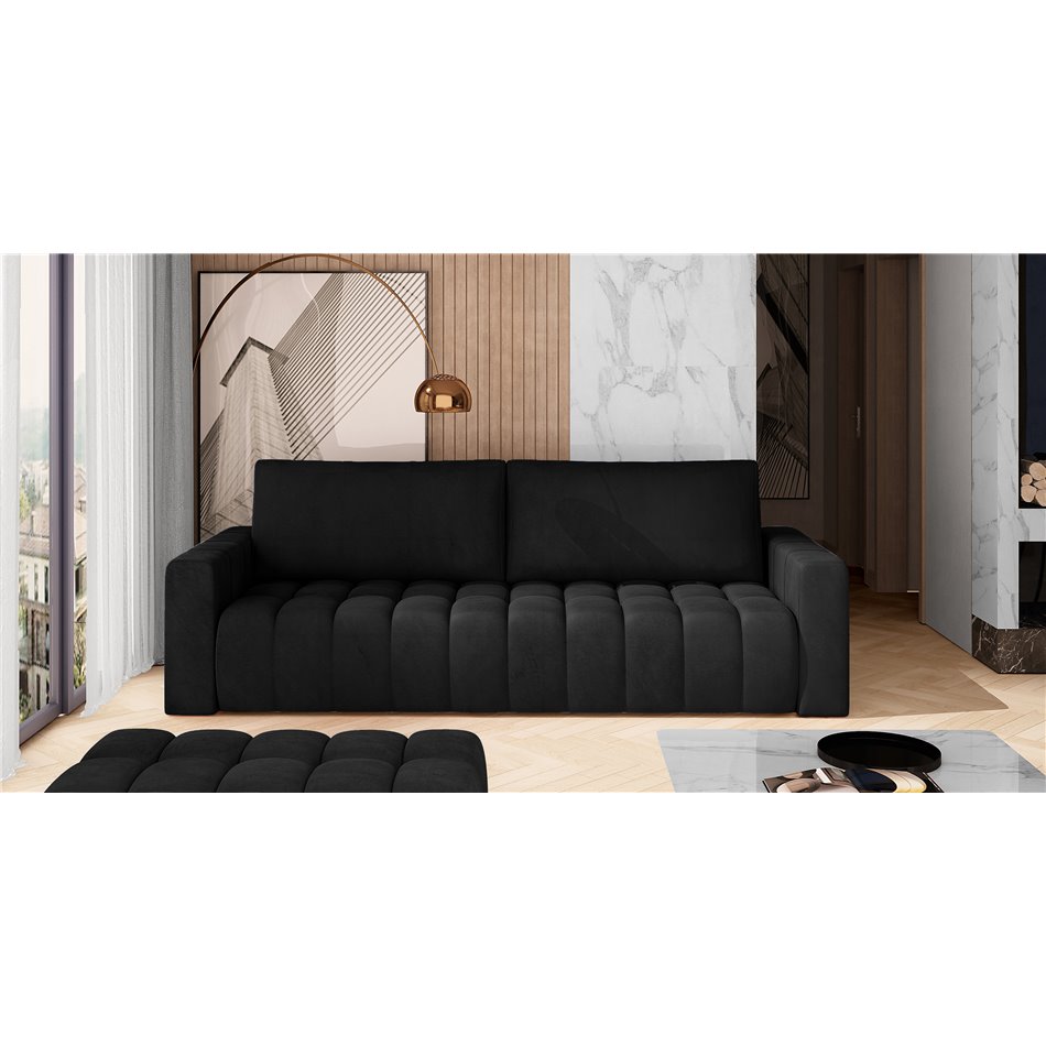Sofa bed Elazaro , Mat Velvet 99, black, H92x247x97