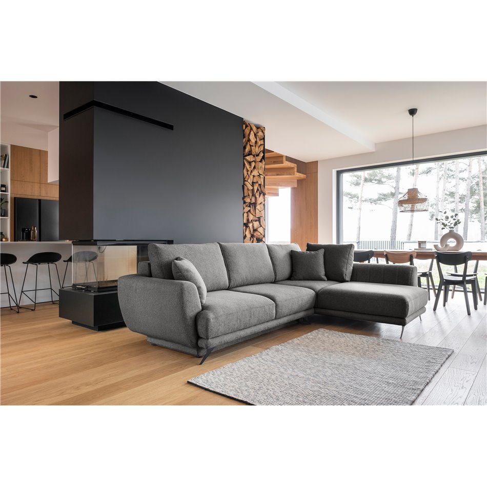 Corner sofa Elarde R, Roko 5, gray, H90x276x191
