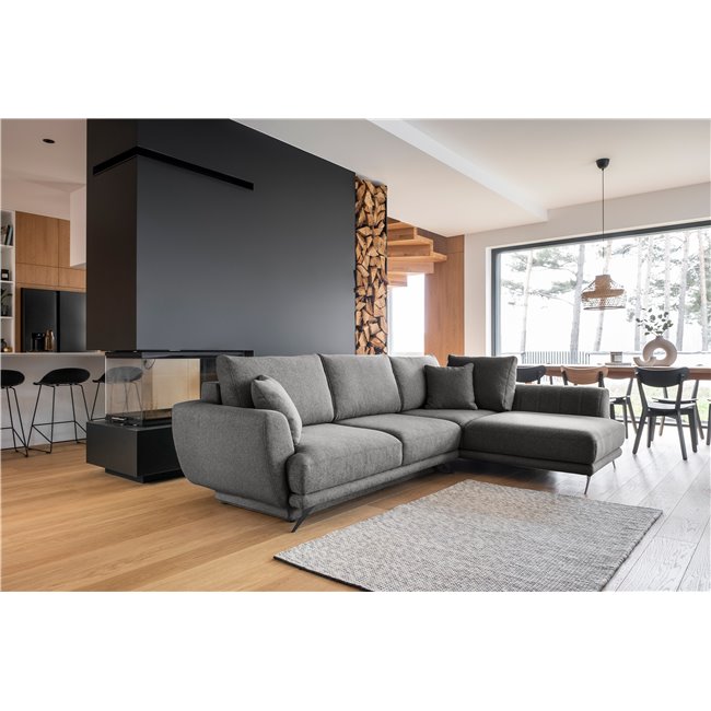 Corner sofa Elarde R, Roko 5, gray, H90x276x191