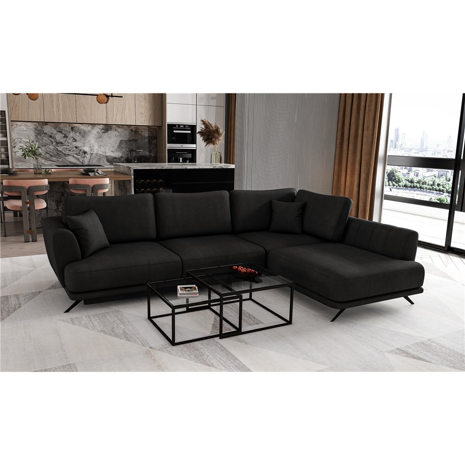 Corner sofa Elarde R, Velvetmat 10, black, H90x276x191