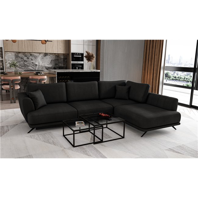 Corner sofa Elarde R, Velvetmat 10, black, H90x276x191