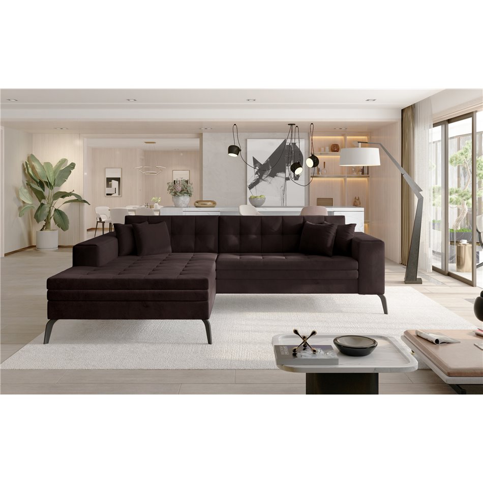 Угловой диван Elsolange L, Mat Velvet 29, коричневый, H80x292x196