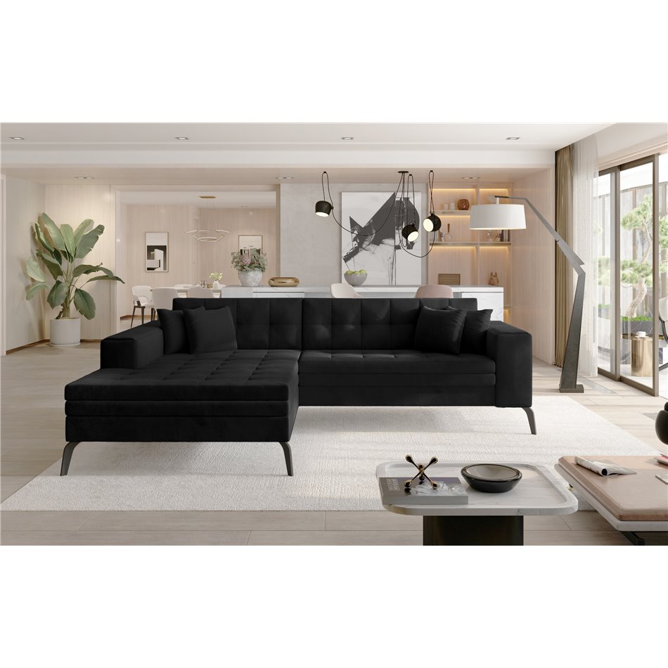 Угловой диван Elsolange L, Mat Velvet 99, черный, H80x292x196