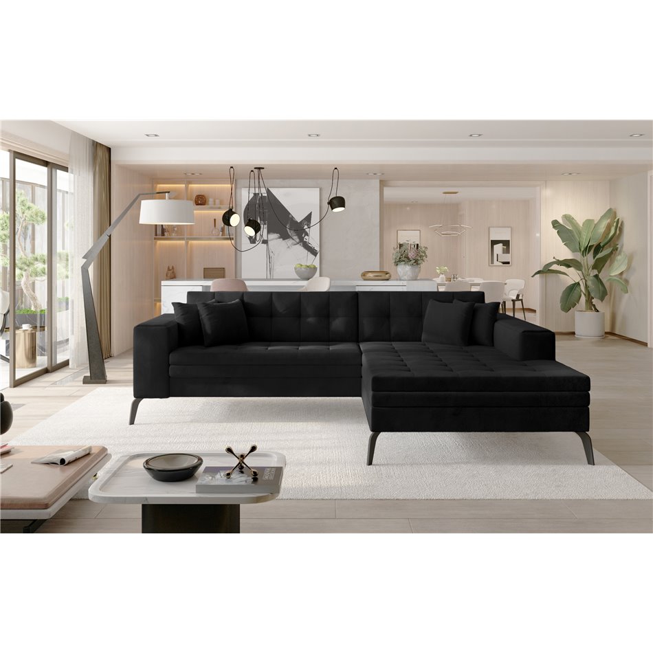 Corner sofa Elsolange R, Mat Velvet 99, black, H80x292x196