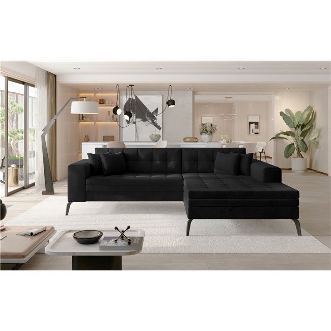 Corner sofa Elsolange R, Mat Velvet 99, black, H80x292x196