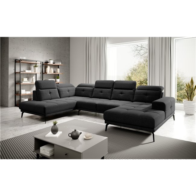 Угловой диван Elretan L, Flores 10, черный, H107x350x205