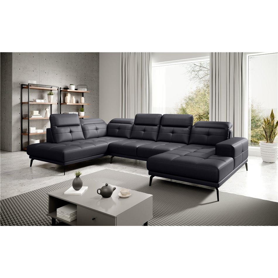 Угловой диван Elretan L, Softis 11, черный, H107x350x205