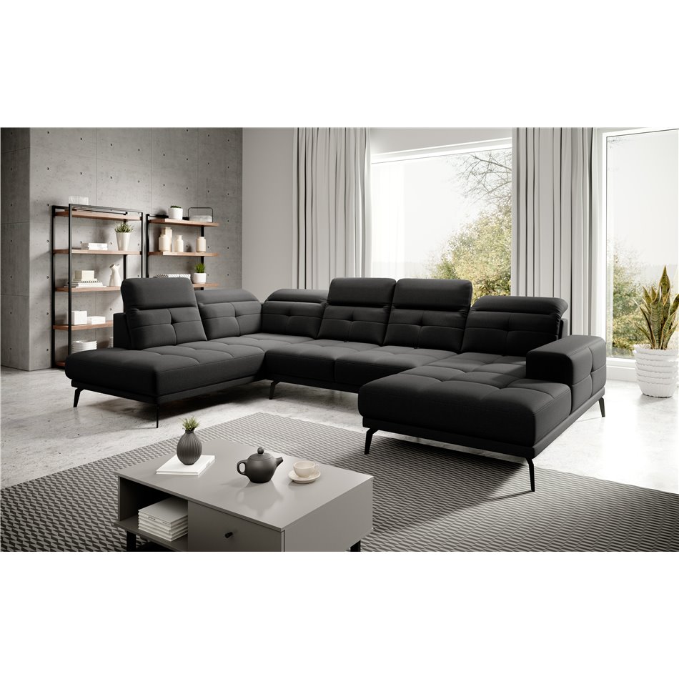 Угловой диван Elretan L, Vero 10, черный, H107x350x205