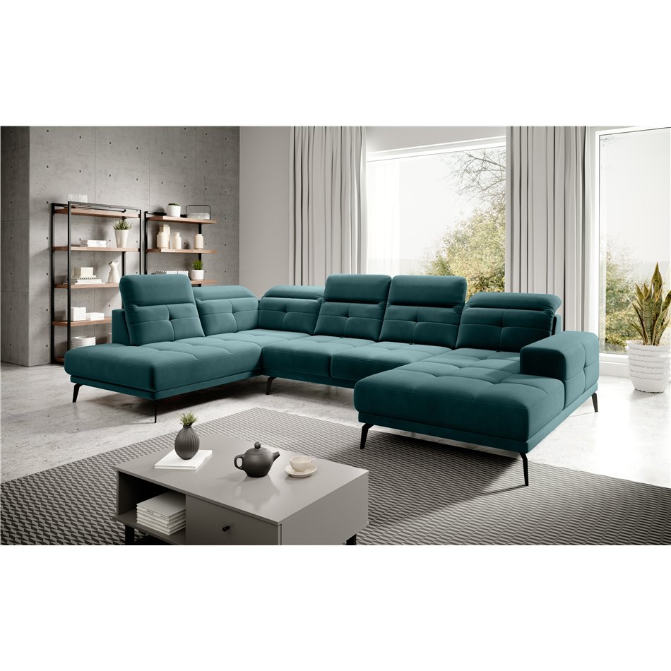 Corner sofa Elretan L, Velvetmat 38, green, H107x350x205