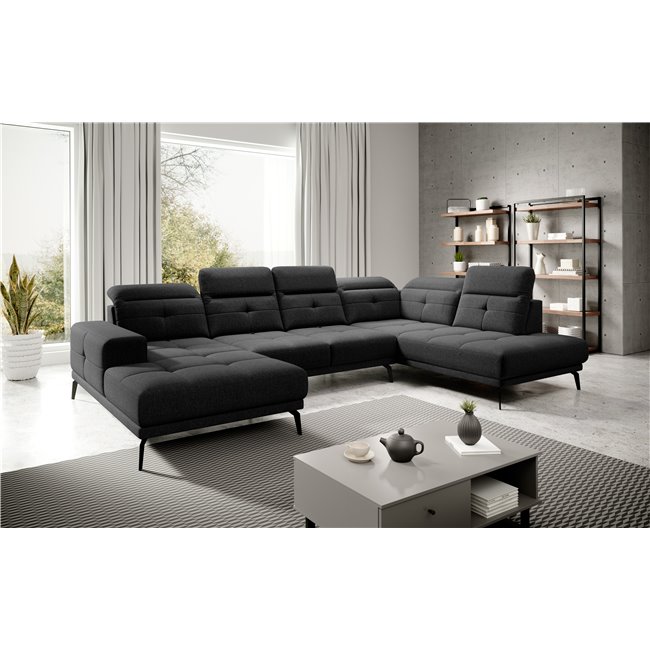 Угловой диван Elretan R, Flores 10, черный, H107x350x205