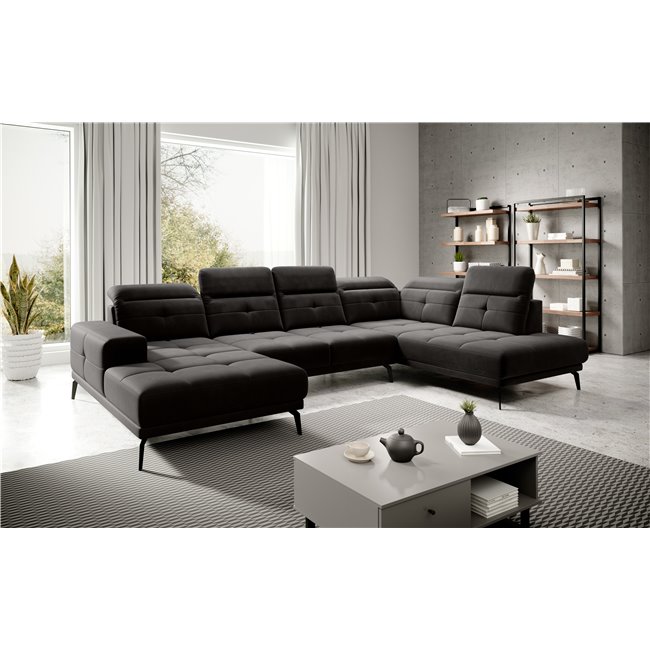 Corner sofa Elretan R, Lukso 10, black, H107x350x205