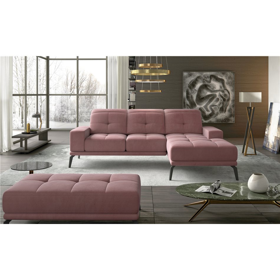 Corner sofa Eltorrenso R, Mat Velvet 63, pink, H98x265x53