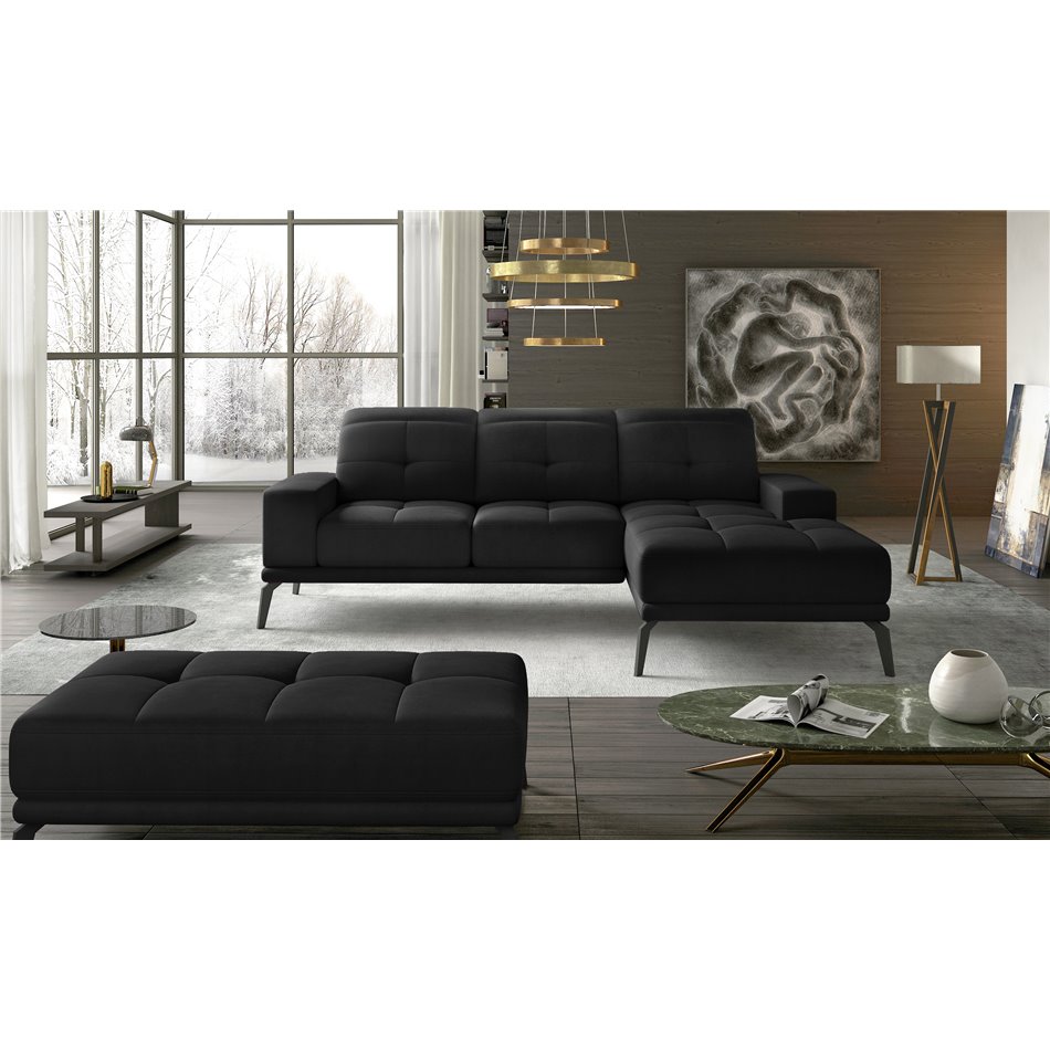 Corner sofa Eltorrenso R, Mat Velvet 99, black, H98x265x53