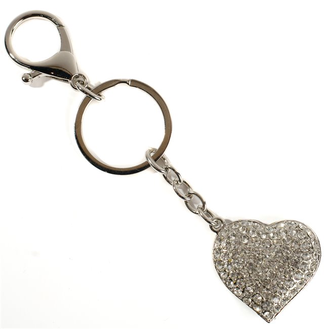 Keychain Crystal heart, silver, D3.5cm