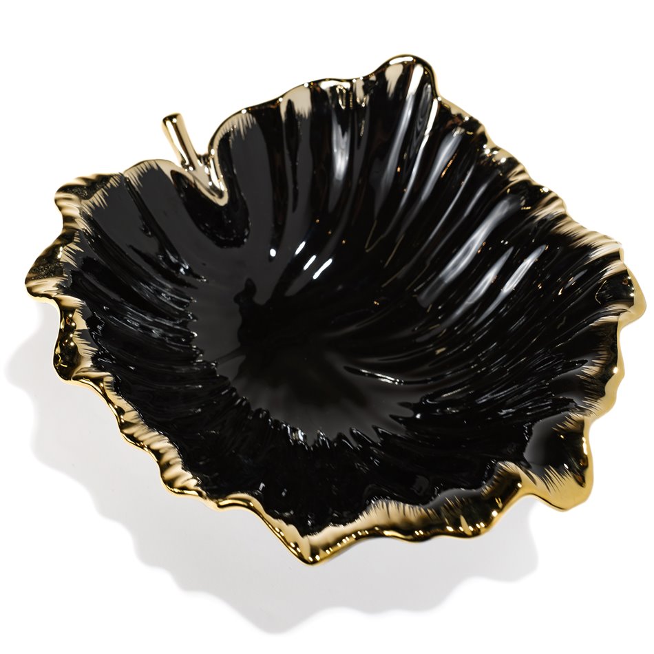 Decorative plate  Margita leaf, blac/gold, 25.9x23.8x9.4cm