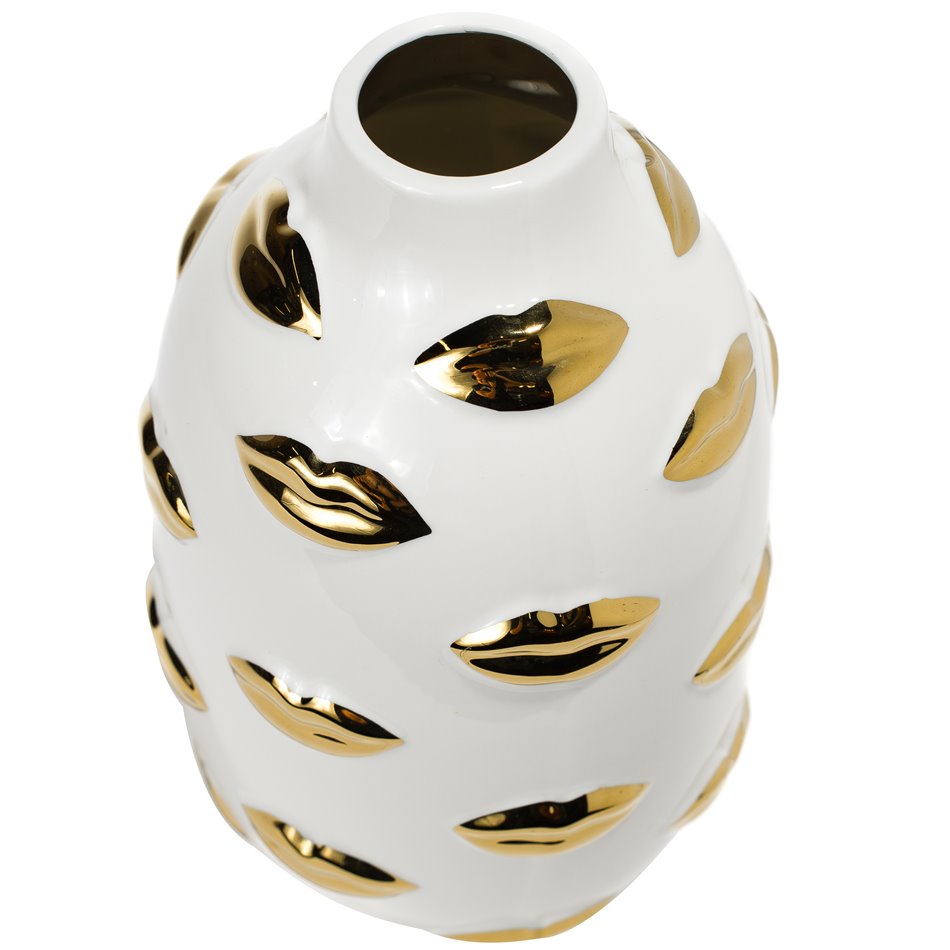 Vase Malija lips, white/gold, 15x15x24.5cm