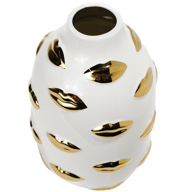 Vase Malija lips, white/gold, 15x15x24.5cm