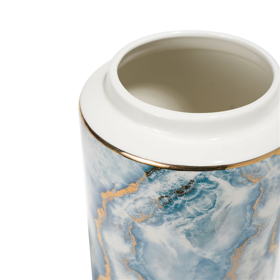 Vase Mallena, blue/ white/ gold, 13.5x13.5x27.7cm