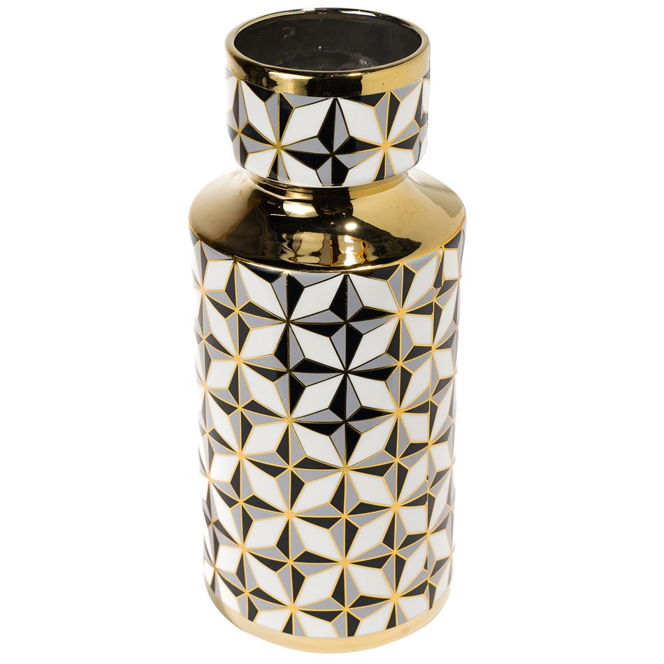 Vase Marciano 2, black/gray/white/gold, 13.5x13.5x31 cm