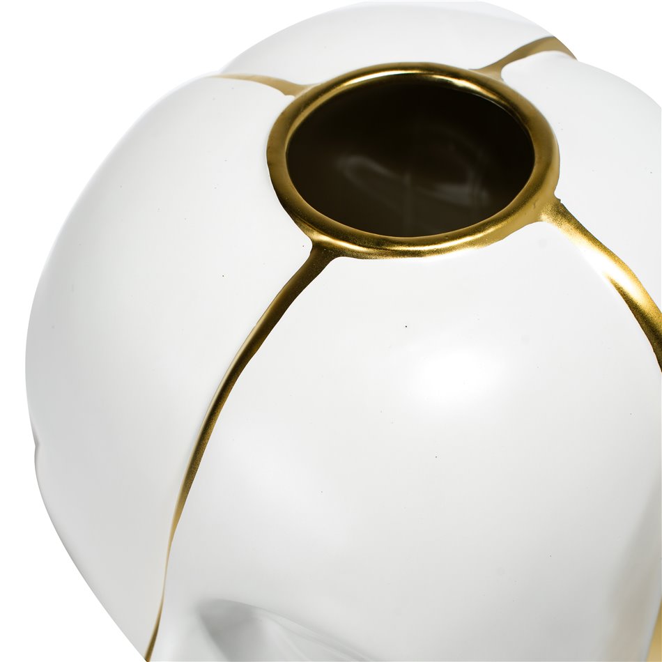 Vase Morille, matte white/ gold, 28.3x28.3x33.8cm