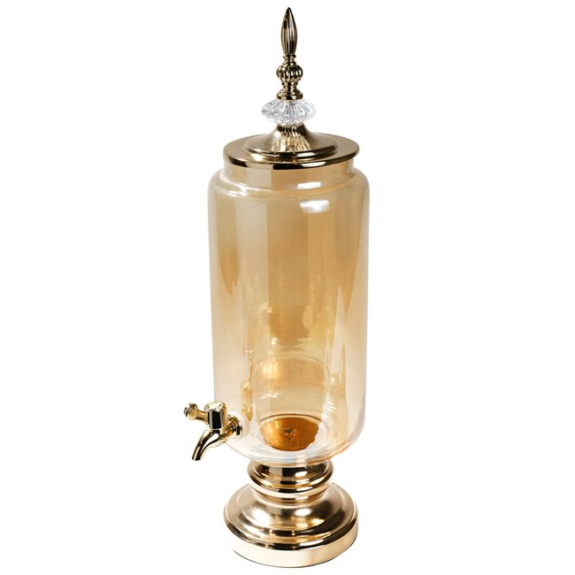 Glass jar with tap, golden/amber, 53x14x14cm