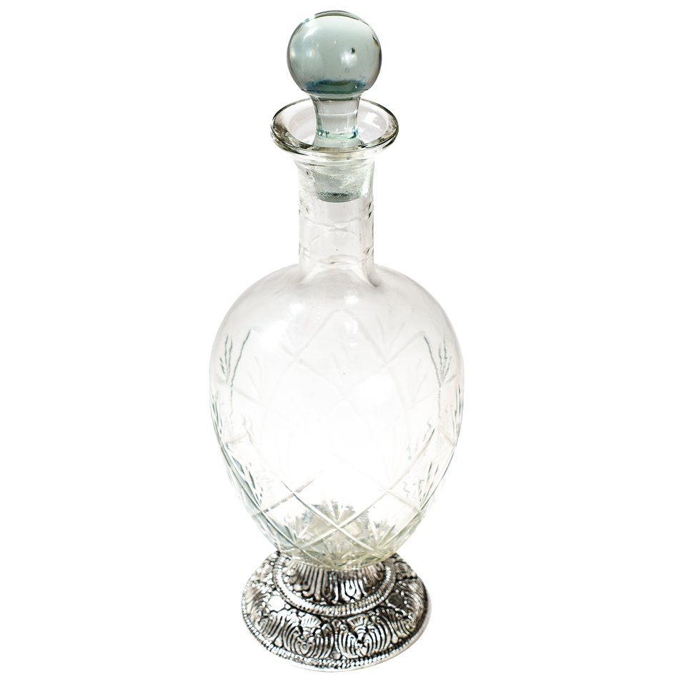 Glass/metal decanter, silver/clear, 32x11x11cm 1000ml