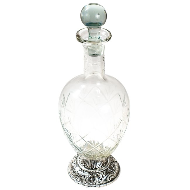 Glass/metal decanter, silver/clear, 32x11x11cm 1000ml