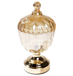 Jar with lid, amber/golden, 22x10x10cm