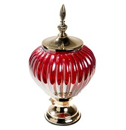 Vase with lid, red/golden, 32x10x10cm