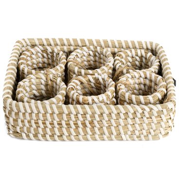 Tray Balizo 6 pc. napkinrings, seagrass, 18x13xH4cm