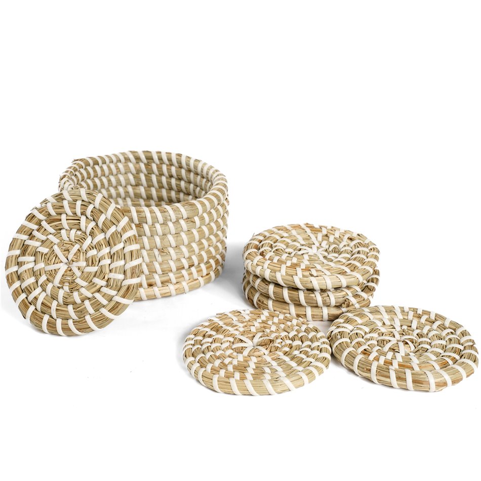 Basket Balzo 6 pc. coaster, seagrass, D12xH7cm,D10x6pcs