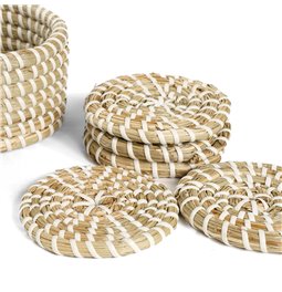 Basket Balzo 6 pc. coaster, seagrass, D12xH7cm,D10x6pcs