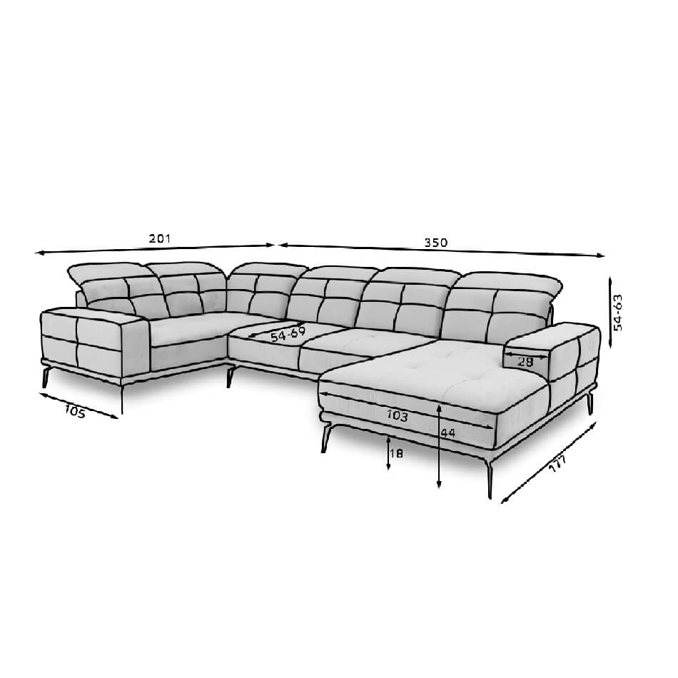 U shape sofa Elneviro U Left, Marte 130, gray, H77x350x201cm