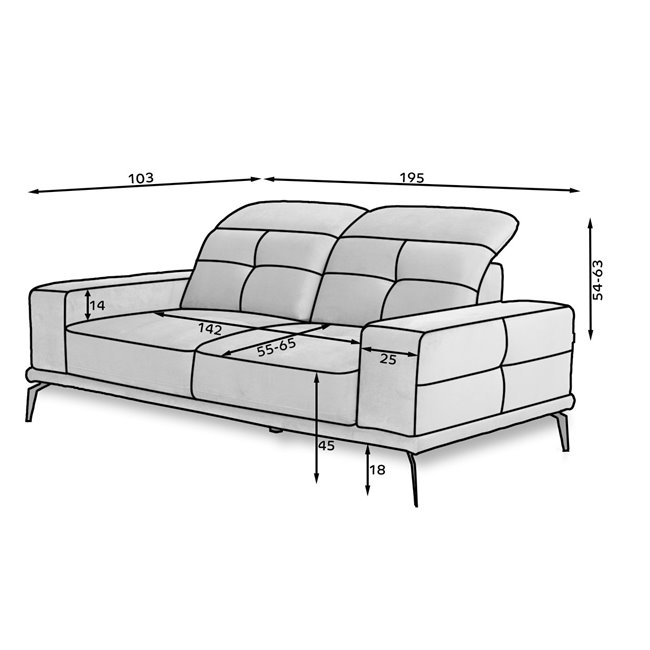 Sofa Eltorrenso, Lukso 40, blue, H108x195x103cm
