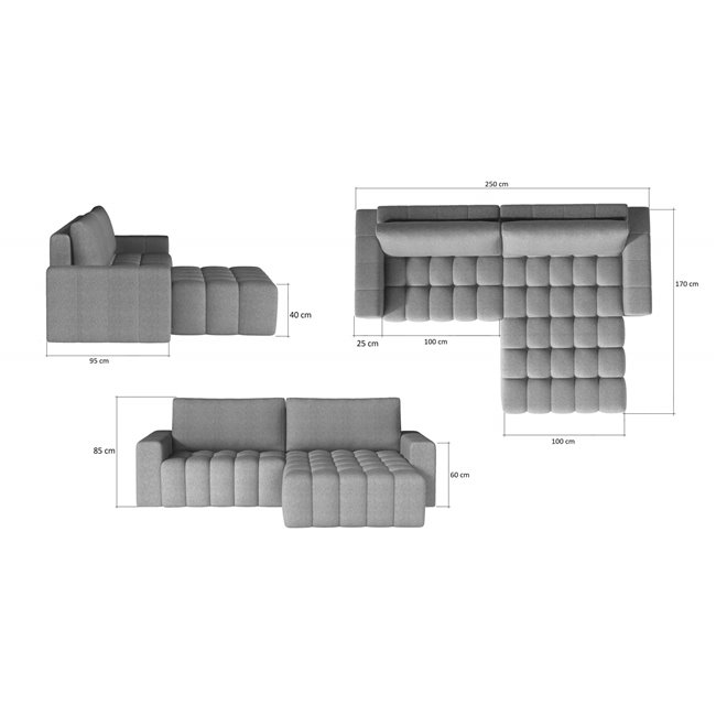 Corner sofa Ebonett R, Sawana 14, black, H92x250x175cm