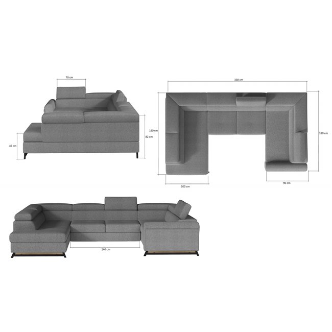Угловой диван Elscada U Left, Paros 05, серый, H98x330x200см