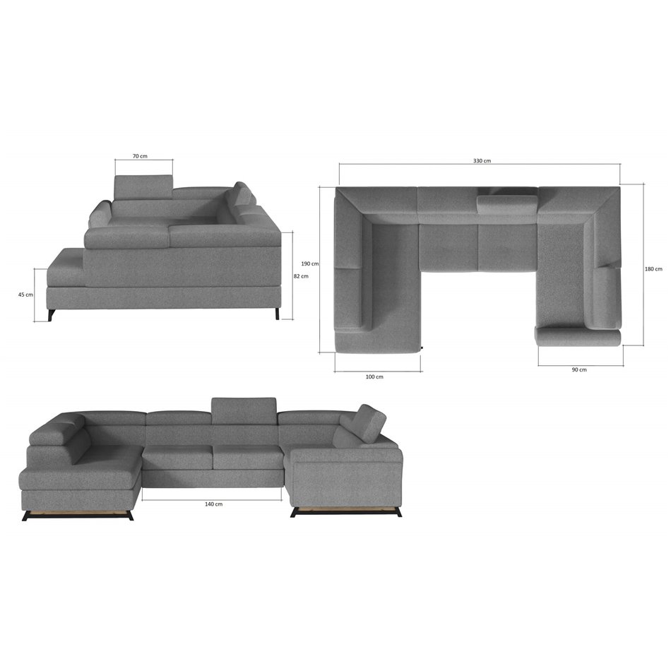 U shape sofa Elscada U Left, Monolith 63, pink, H98x330x200cm
