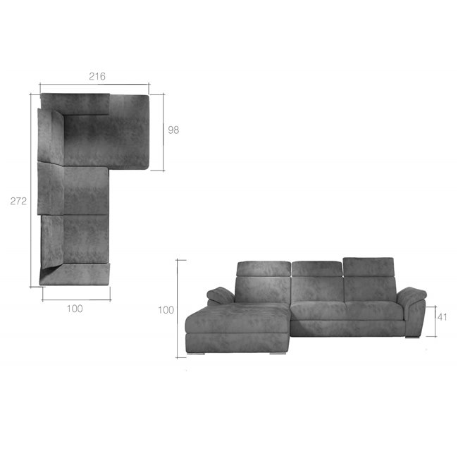 Угловой диван Eltrevisco L, Omega 13, серый, H100x272x216см