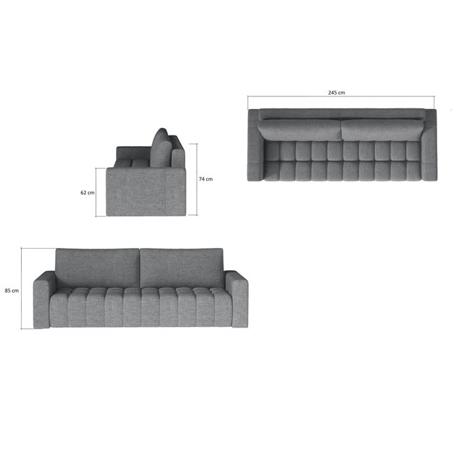 Sofa bed Elazaro, Mat Velvet 99, black, H92x247x97cm